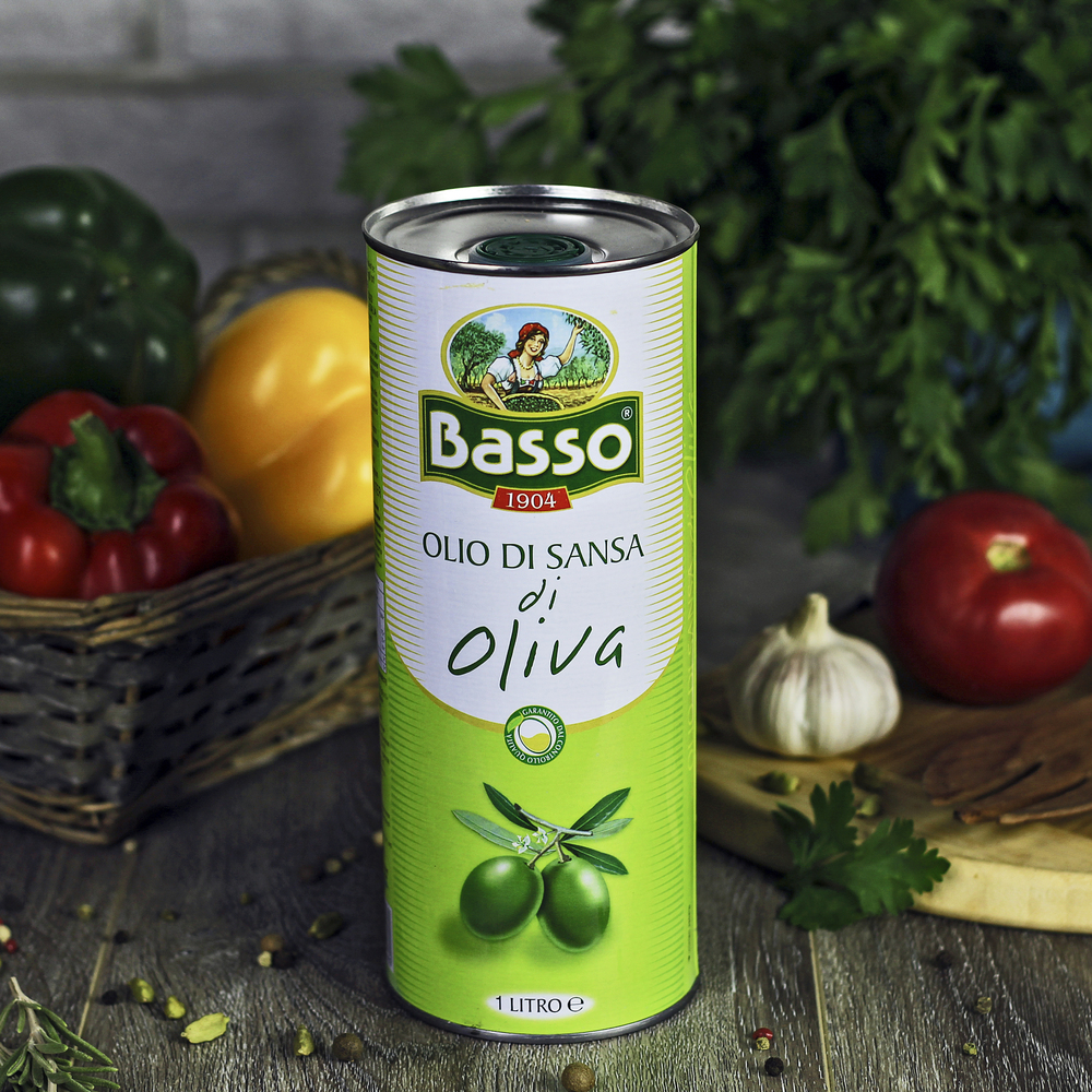 Масло оливковое рафинированное POMACE OLIVE OIL BASSO ж/б 1 л (Италия)